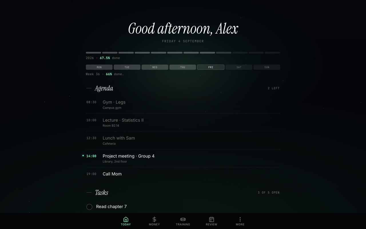 Favo day view: agenda and tasks for one day